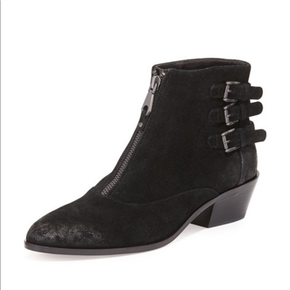 Rebecca Minkoff Alex Moto Suede Front Zip Ankle Booties